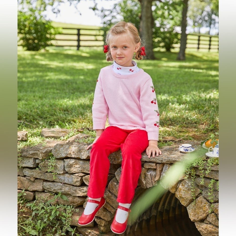 Little English girls pink cotton corduroy skinny straight leg pants size 6